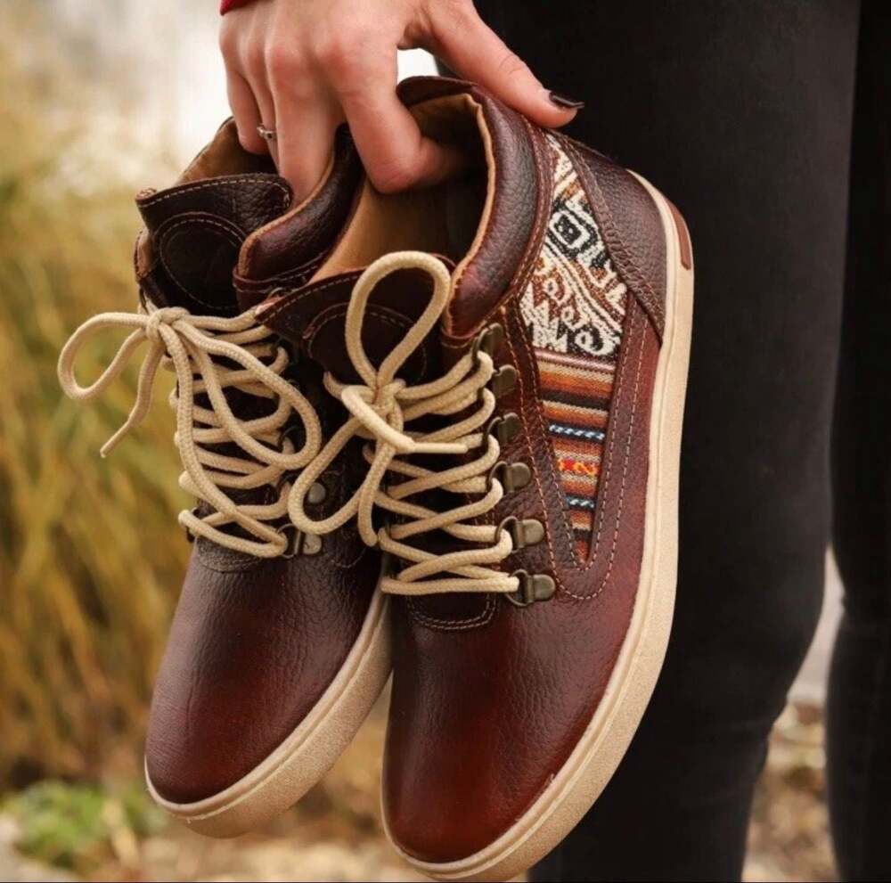 Inkkas Brown Leather Boots Womens Size 7 EUR 38 Peruvian Aztec Festival High Top